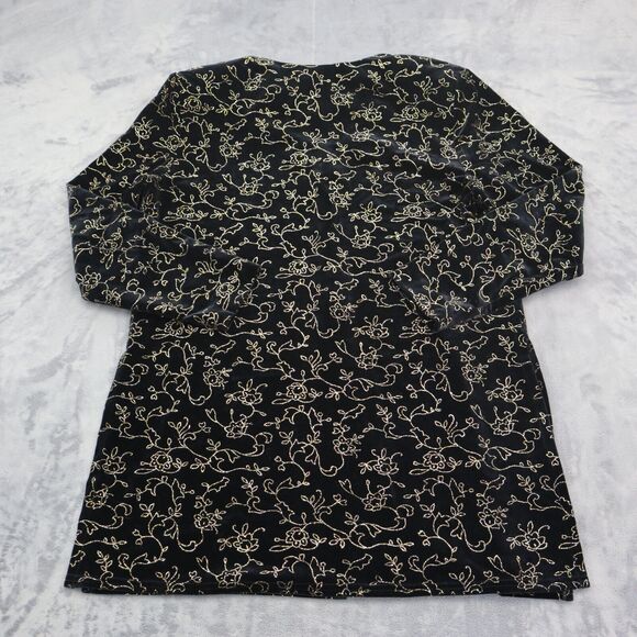 JBS Shirt Womens XL Black Long Sleeve VNeck Floral Shoulder Pads Button Blouse - Picture 9 of 16